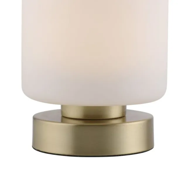 LED Tischleuchte messing farbig rund Touchdimmer zeitloses Design