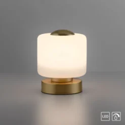 LED Tischleuchte messing farbig rund Touchdimmer zeitloses Design