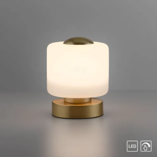 LED Tischleuchte messing farbig rund Touchdimmer zeitloses Design