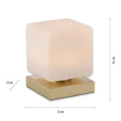 LED Tischleuchte messing farbig Würfelform Touchdimmer zeitloses Design