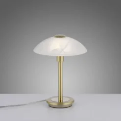 LED Tischleuchte messing matt Alabaster Dekor Glas 3 Stufen Touchdimmer