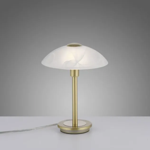 LED Tischleuchte messing matt Alabaster Dekor Glas 3 Stufen Touchdimmer