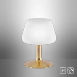LED-Tischleuchte, messing-matt, Opalglas, Touchdimmer, dimmbar