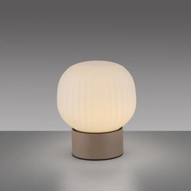 LED Tischleuchte NAMI, sandfarben, Touchdimmer, Memoryfunktion, geriffeltes Opalglas
