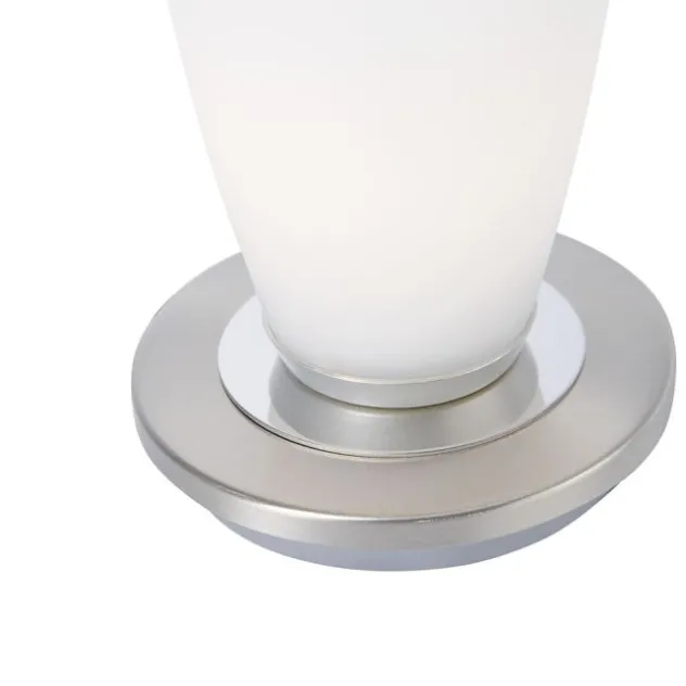 LED Tischleuchte, Opalglas, schlichtes Design, silberfarbener Fuß, dimmbar