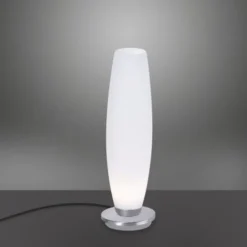 LED Tischleuchte, Opalglas, schlichtes Design, silberfarbener Fuß, dimmbar