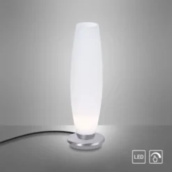 LED Tischleuchte, Opalglas, schlichtes Design, silberfarbener Fuß, dimmbar