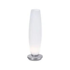 LED Tischleuchte, Opalglas, schlichtes Design, silberfarbener Fuß, dimmbar