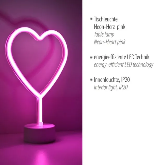 LED Tischleuchte pink Herz Batterie mit Schalter Dekorationsleuchte