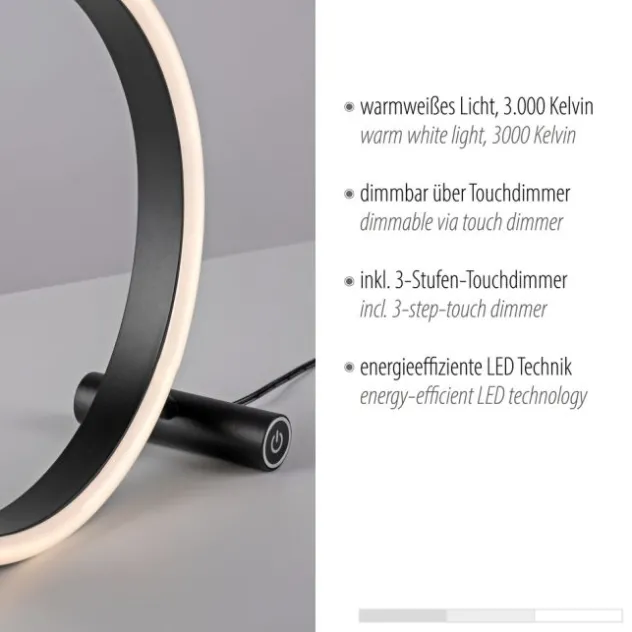 LED Tischleuchte, rund, anthrazit, dimmbar, modern, Design