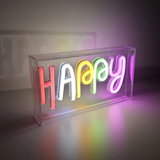 LED Tischleuchte Schriftzug Happy mehrfarbig USB Schalter dekorativ