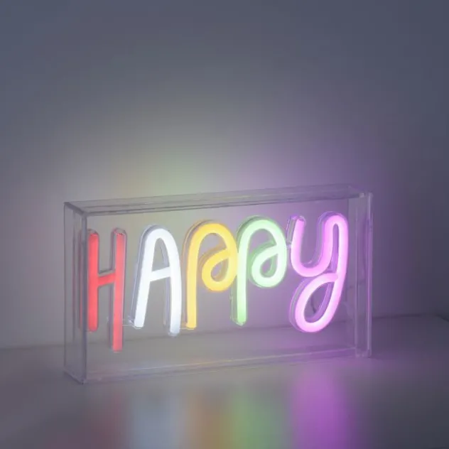 LED Tischleuchte Schriftzug Happy mehrfarbig USB Schalter dekorativ
