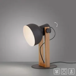 LED Tischleuchte schwarz Akazienholz höhenverstellbar Industrial