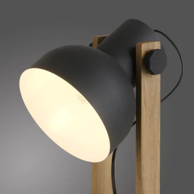 LED Tischleuchte schwarz Akazienholz höhenverstellbar Industrial
