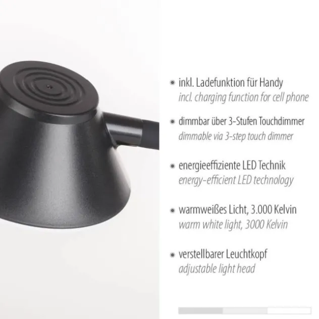 LED Tischleuchte schwarz Handy Ladefunktion Touchdimmer verstellbar
