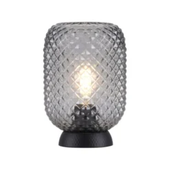 LED Tischleuchte schwarz Rauchglas Schnurschalter rund