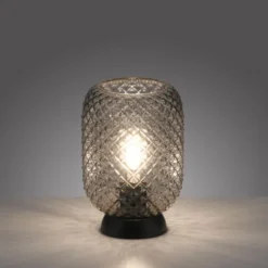 LED Tischleuchte schwarz Rauchglas Schnurschalter rund