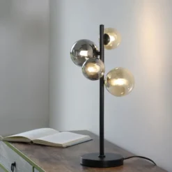 LED Tischleuchte schwarz rund Schnurschalter warmweiß Innenleuchte