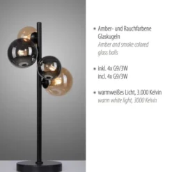 LED Tischleuchte schwarz rund Schnurschalter warmweiß Innenleuchte
