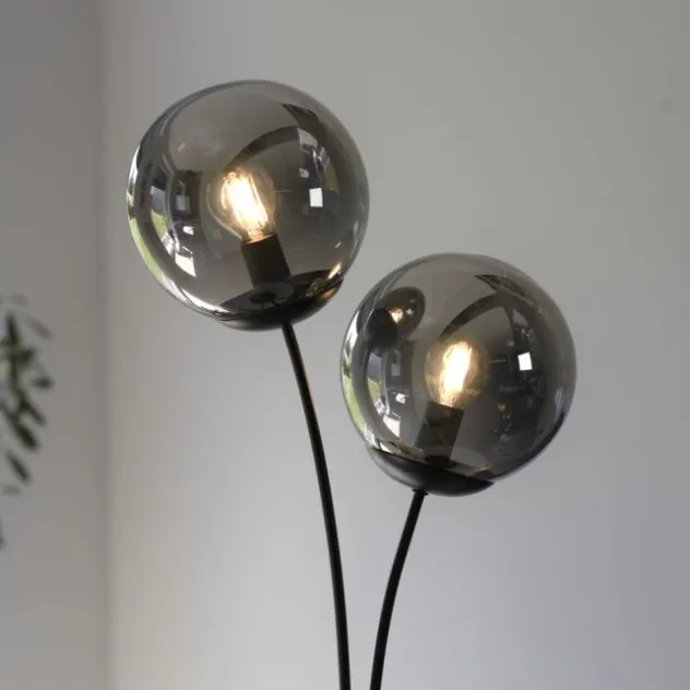 LED Tischleuchte, schwarz, schlicht, Schnurschalter, 2 flammige Tischlampe
