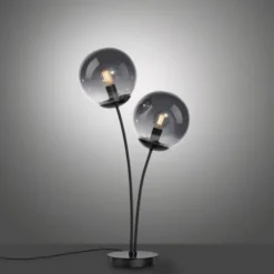 LED Tischleuchte, schwarz, schlicht, Schnurschalter, 2 flammige Tischlampe