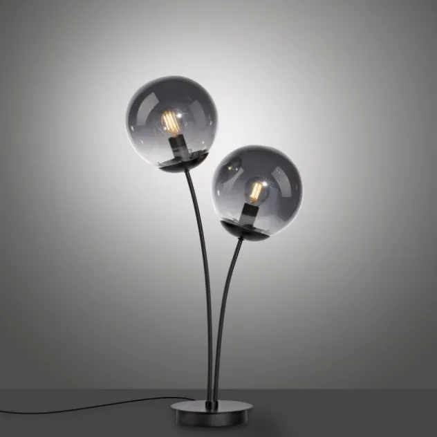 LED Tischleuchte, schwarz, schlicht, Schnurschalter, 2 flammige Tischlampe
