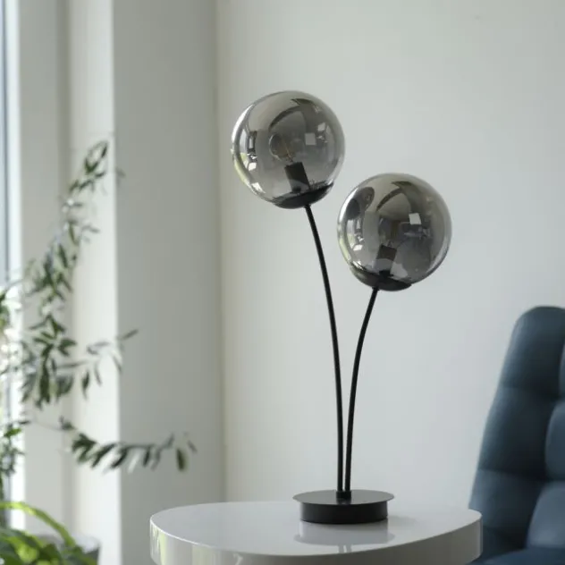 LED Tischleuchte, schwarz, schlicht, Schnurschalter, 2 flammige Tischlampe