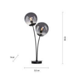 LED Tischleuchte, schwarz, schlicht, Schnurschalter, 2 flammige Tischlampe