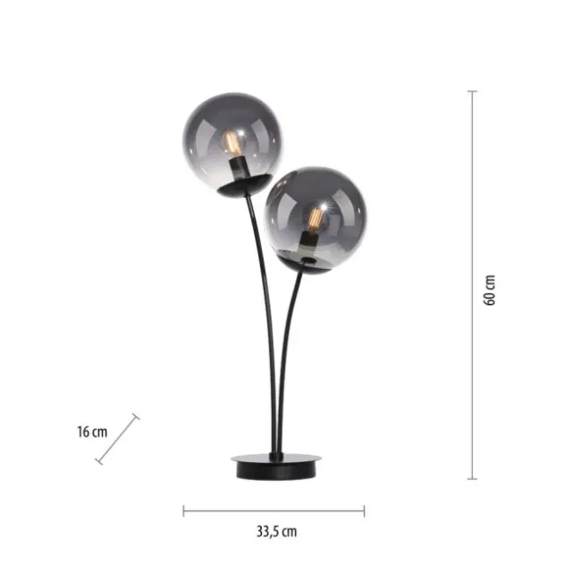 LED Tischleuchte, schwarz, schlicht, Schnurschalter, 2 flammige Tischlampe