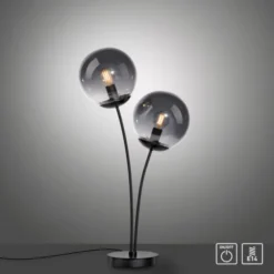 LED Tischleuchte, schwarz, schlicht, Schnurschalter, 2 flammige Tischlampe