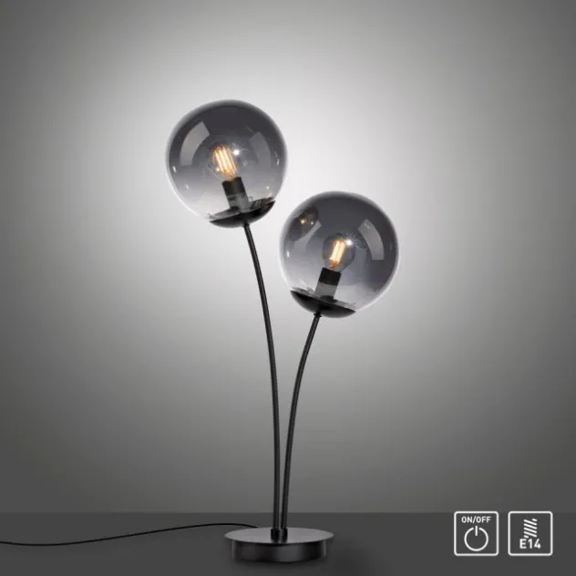LED Tischleuchte, schwarz, schlicht, Schnurschalter, 2 flammige Tischlampe
