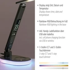 LED Tischleuchte schwarz Touchdimmer Ladefunktion Handy USB kabellos