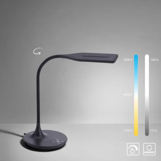 LED-Tischleuchte, schwarz, Touch-Dimmer, Lichtfarbsteuerung, modern