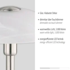 LED Tischleuchte silber Alabaster Dekor Glas 3 Stufen Touchdimmer