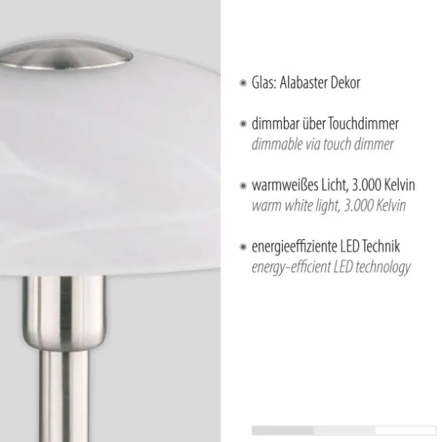 LED Tischleuchte silber Alabaster Dekor Glas 3 Stufen Touchdimmer
