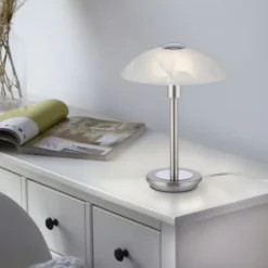 LED Tischleuchte silber Alabaster Dekor Glas 3 Stufen Touchdimmer