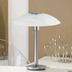 LED Tischleuchte silber Alabaster Dekor Glas 3 Stufen Touchdimmer