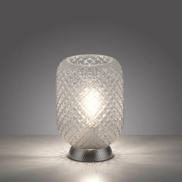 LED Tischleuchte silber Lichtspiel geriffelt Klarglas Schnurschalter
