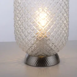 LED Tischleuchte silber Lichtspiel geriffelt Klarglas Schnurschalter