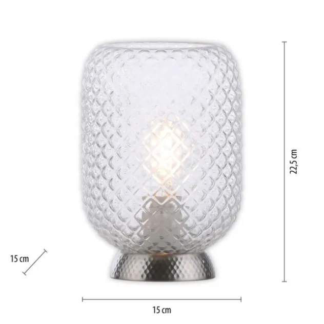 LED Tischleuchte silber Lichtspiel geriffelt Klarglas Schnurschalter