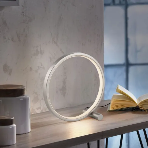 LED Tischleuchte silber ring minimalistisch Schnurschalter Beistellampe