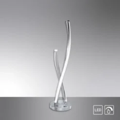LED Tischleuchte, stahlfarben, geschwungenes Design, dimmbar