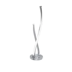 LED Tischleuchte, stahlfarben, geschwungenes Design, dimmbar