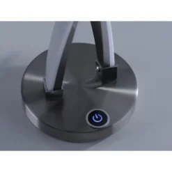 LED Tischleuchte, stahlfarben, geschwungenes Design, dimmbar