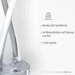 LED Tischleuchte, stahlfarben, geschwungenes Design, dimmbar
