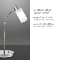 LED-Tischleuchte, stahl, inkl. Kippschalter, modern, inkl. Glasschirm