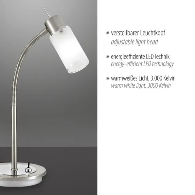 LED-Tischleuchte, stahl, inkl. Kippschalter, modern, inkl. Glasschirm