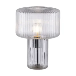 LED Tischleuchte transparent Pilzform Glas Ø25cm Schalter