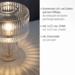 LED Tischleuchte transparent Pilzform Glas Ø25cm Schalter