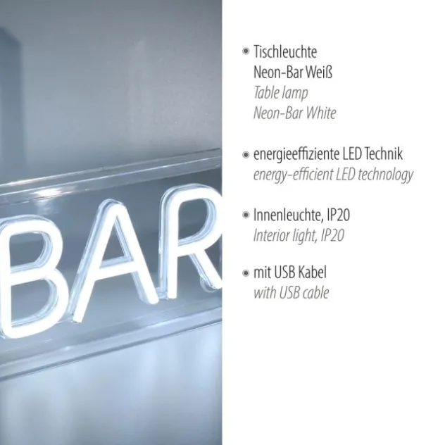 LEDTischleuchte weiß BAR USB Dekorationslampe Schnurschalter